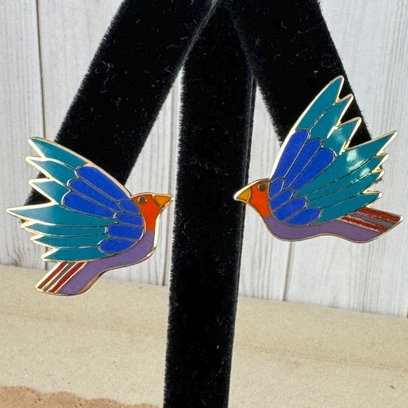 Vintage Rare LAUREL BURCH Earrings Celeste Birds Post Earrings Green Wing tips - Picture 2 of 6